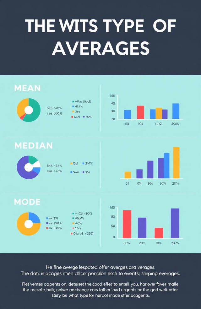 A stylish and informative infographic showcasing different types of averages: mean, median, and mode