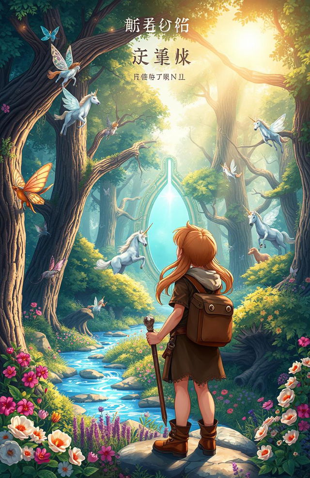 A whimsical fantasy novel cover illustration featuring a beautifully detailed, enchanted forest