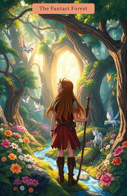 A whimsical fantasy novel cover illustration featuring a beautifully detailed, enchanted forest