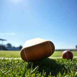 A beautifully detailed image of a classic cricket bat resting on a green cricket pitch