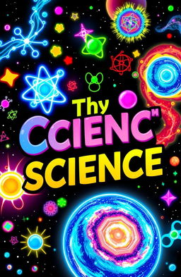 A vibrant, science-themed graphic featuring an array of colorful molecules, atoms, and celestial space elements, amidst a backdrop of swirling stars and vivid nebulae