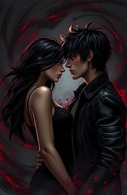 A dark and intense romantic scene depicting an enemies-to-lovers storyline