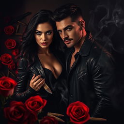 A gripping and dramatic scene inspired by a dark romance, focusing on an enemies-to-lovers dynamic