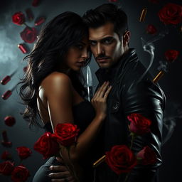 A gripping and dramatic scene inspired by a dark romance, focusing on an enemies-to-lovers dynamic