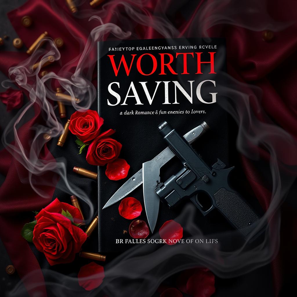 A captivating book cover design for 'Worth Saving', featuring a dark romance theme centered around an enemies-to-lovers narrative