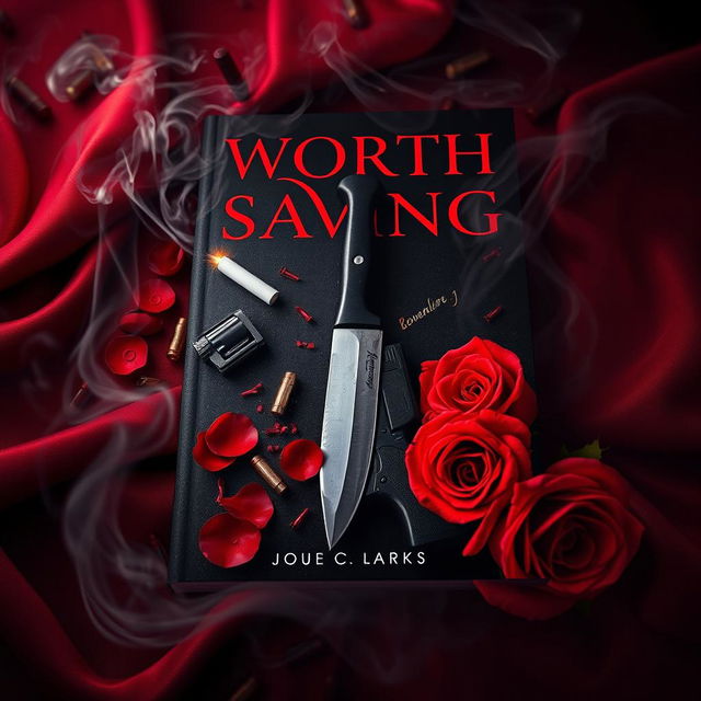 A captivating book cover design for 'Worth Saving', featuring a dark romance theme centered around an enemies-to-lovers narrative