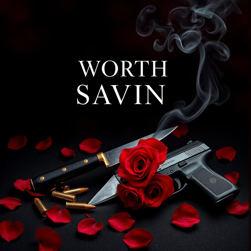 An elegant book cover design for 'Worth Saving', embodying a dark romance theme with an enemies-to-lovers narrative