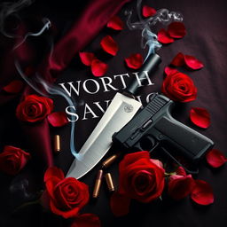 An elegant book cover design for 'Worth Saving', embodying a dark romance theme with an enemies-to-lovers narrative