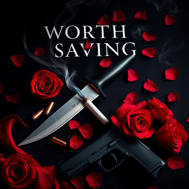 An elegant book cover design for 'Worth Saving', embodying a dark romance theme with an enemies-to-lovers narrative