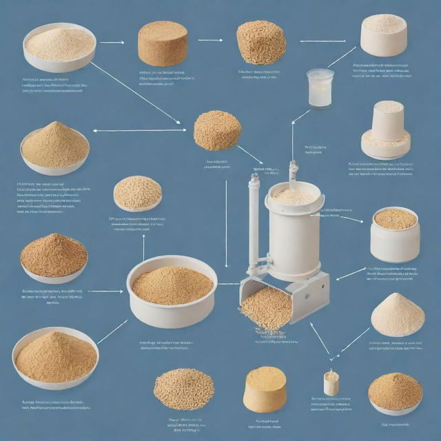 A detailed, text-free illustration demonstrating the technology and steps involved in the production of animal feed yeast.