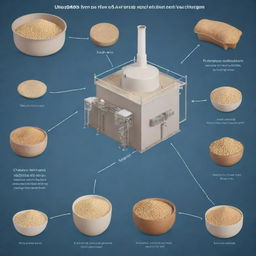 A detailed, text-free illustration demonstrating the technology and steps involved in the production of animal feed yeast.