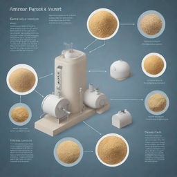 A detailed, text-free illustration demonstrating the technology and steps involved in the production of animal feed yeast.