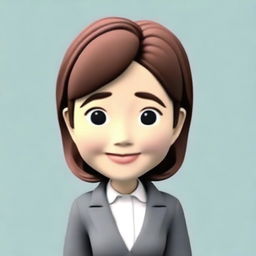 Generate a 3D memoji of a Japanese woman in business style, focusing on the details of the face and head in an animated cartoon style. The image should be a close-up, portrait view with no body visible.