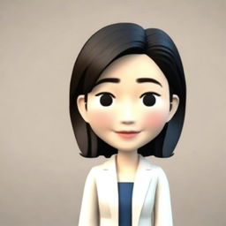 Generate a 3D memoji of a Japanese woman in business style, focusing on the details of the face and head in an animated cartoon style. The image should be a close-up, portrait view with no body visible.