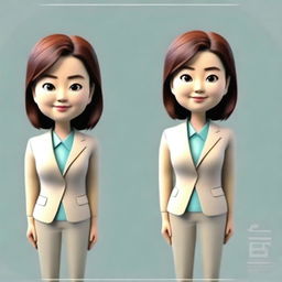 Generate a highly detailed 3D memoji of a Japanese businesswoman, focusing on the intricate details of the eyes and face. Emphasize on animated cartoon style, with a close-up, portrait view of the face and head, excluding the body.