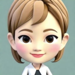 Generate a highly detailed 3D memoji of a Japanese businesswoman, focusing on the intricate details of the eyes and face. Emphasize on animated cartoon style, with a close-up, portrait view of the face and head, excluding the body.