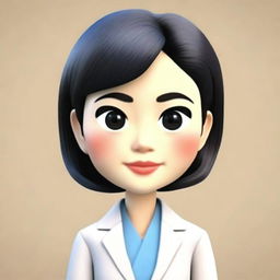 Generate a highly detailed 3D memoji of a Japanese businesswoman, focusing on the intricate details of the eyes and face. Emphasize on animated cartoon style, with a close-up, portrait view of the face and head, excluding the body.