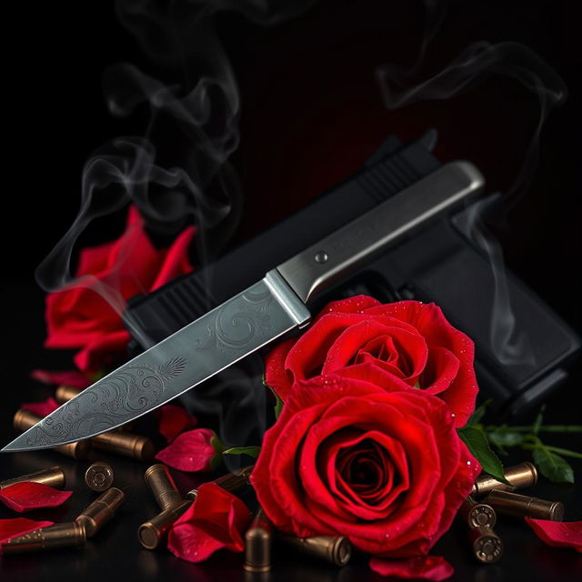 A dramatic dark romance book cover featuring a black and red background