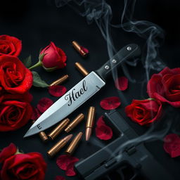 A striking dark romance book cover featuring a rich black and red background