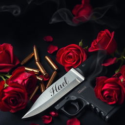 A striking dark romance book cover featuring a rich black and red background