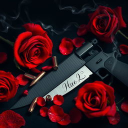 A striking dark romance book cover featuring a rich black and red background