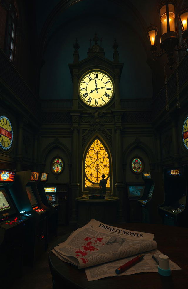 A grand clock inside Cinderella Castle at Disneyland, featuring an enchanting and magical atmosphere