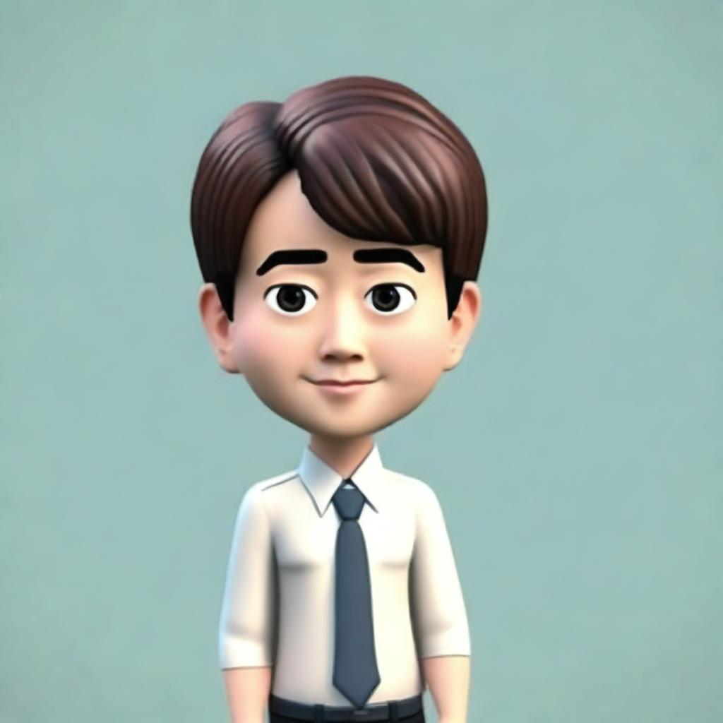 Generate a high-resolution 3D Memoji portraying a Japanese man in a business style. Emphasize detail in the eyes and face, while keeping the portrait limited to the head only. The image should be a close-up, cartoon-style, with anime-influenced details.