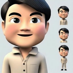 Generate a high-resolution 3D Memoji portraying a Japanese man in a business style. Emphasize detail in the eyes and face, while keeping the portrait limited to the head only. The image should be a close-up, cartoon-style, with anime-influenced details.