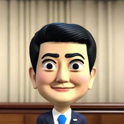 Create a detailed 3D Memoji of a Japanese businessman, focusing on the details in the eyes and face. The rendering should be close-up, with only the head and face, in the style of 3D animation cartoons, highlighting intricate details.