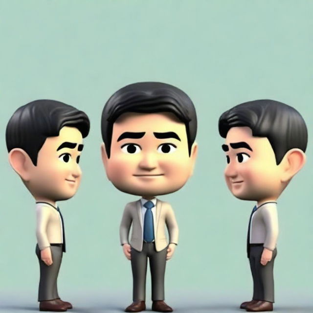 Create a detailed 3D Memoji of a Japanese businessman, focusing on the details in the eyes and face. The rendering should be close-up, with only the head and face, in the style of 3D animation cartoons, highlighting intricate details.