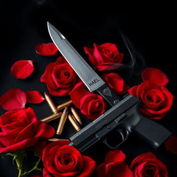 A captivating A4 dark romance book cover, sized 1414 px x 2250 px, featuring a bold black and red background that establishes a thrilling mood