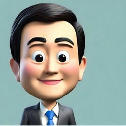 Generate a Pixar-style 3D Memoji representation of a Japanese businessman, highlighted by close-up, high-detail camera angle. The portrait should concentrate solely on the face and head, with a specific focus on eyes and facial details.