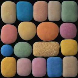 Microscopic view of different types of feed yeast, highlighted with beautiful colors to differentiate each type.