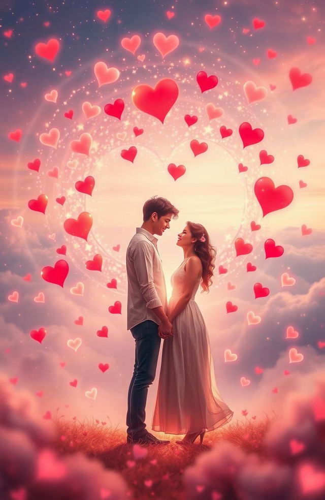 An enchanting and romantic scene depicting infinite hearts and timeless love