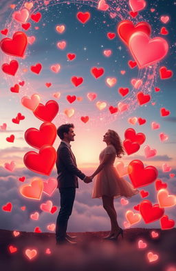 An enchanting and romantic scene depicting infinite hearts and timeless love