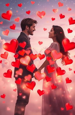 An enchanting and romantic scene depicting infinite hearts and timeless love
