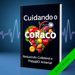 A visually appealing ebook cover focused on cardiovascular health, featuring a heart shape made of fresh fruits and vegetables symbolizing healthy eating, along with a stethoscope intertwined around the heart