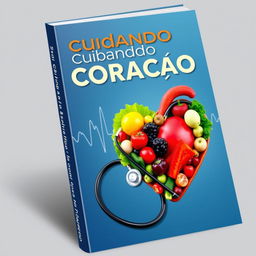 A visually appealing ebook cover focused on cardiovascular health, featuring a heart shape made of fresh fruits and vegetables symbolizing healthy eating, along with a stethoscope intertwined around the heart
