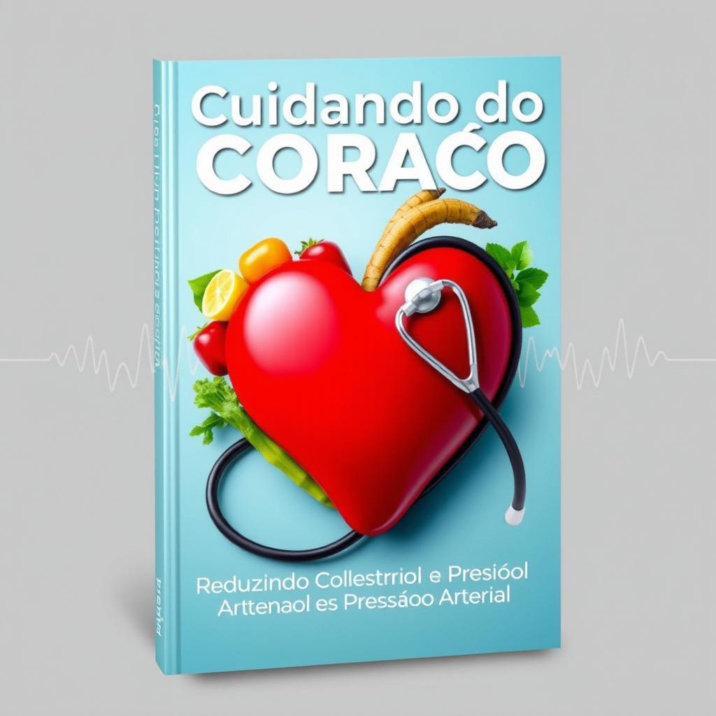 A visually appealing ebook cover focused on cardiovascular health, featuring a heart shape made of fresh fruits and vegetables symbolizing healthy eating, along with a stethoscope intertwined around the heart