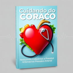 A visually appealing ebook cover focused on cardiovascular health, featuring a heart shape made of fresh fruits and vegetables symbolizing healthy eating, along with a stethoscope intertwined around the heart