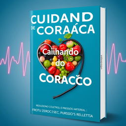A visually appealing ebook cover focused on cardiovascular health, featuring a heart shape made of fresh fruits and vegetables symbolizing healthy eating, along with a stethoscope intertwined around the heart