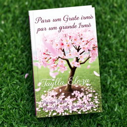 A beautifully designed book cover featuring a cherry blossom tree with delicate pink flowers and petals gracefully falling