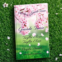 A beautifully designed book cover featuring a cherry blossom tree with delicate pink flowers and petals gracefully falling