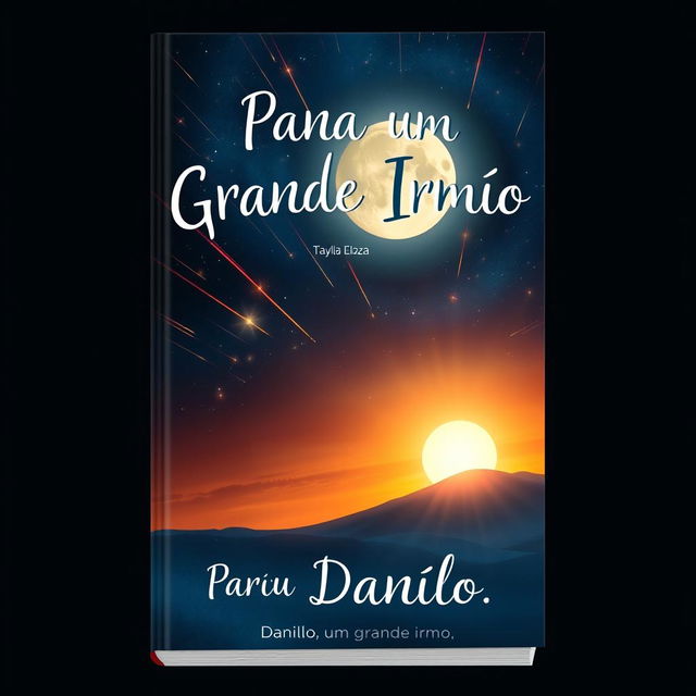 An enchanting book cover design featuring a celestial theme with a dramatic sky showcasing a meteor shower