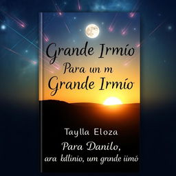 An enchanting book cover design featuring a celestial theme with a dramatic sky showcasing a meteor shower