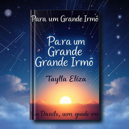 An enchanting book cover design featuring a celestial theme with a dramatic sky showcasing a meteor shower