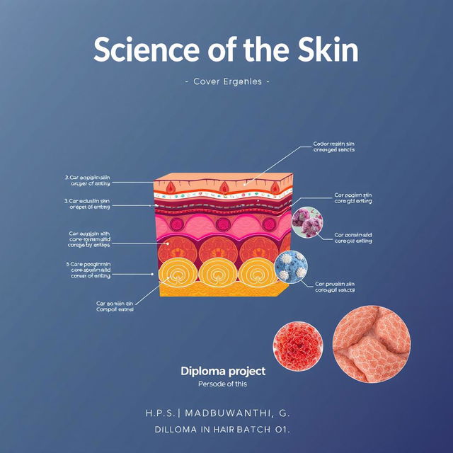 A creative cover page design for a diploma project titled 'Science of the Skin'