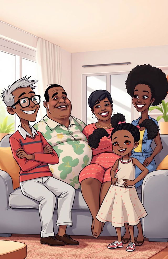 A heartwarming scene depicting an African family in their modern living room