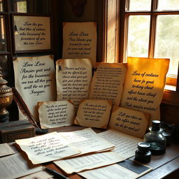 A beautifully arranged collection of vintage literary quotes written in elegant calligraphy
