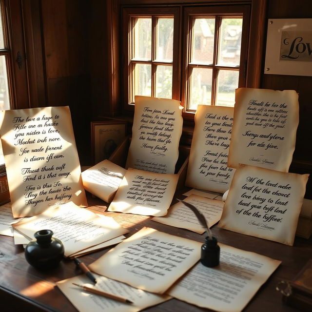 A beautifully arranged collection of vintage literary quotes written in elegant calligraphy